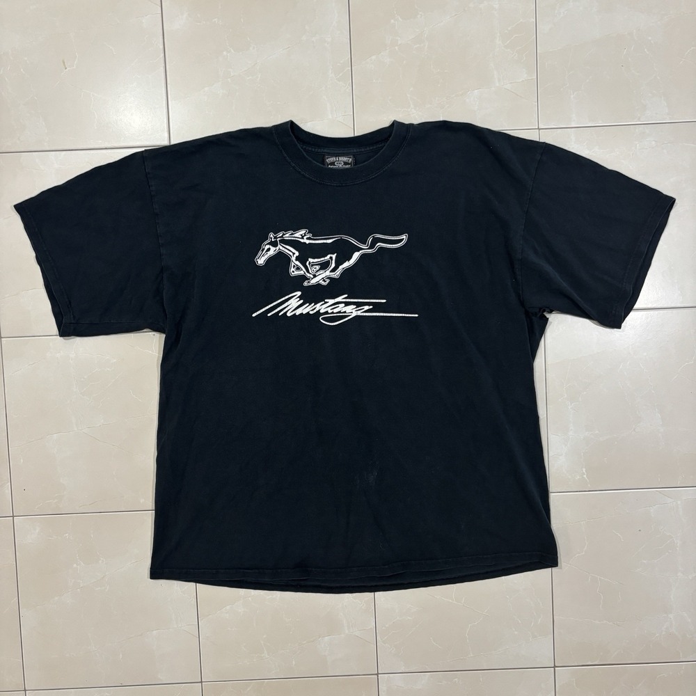 Vintage Mustang T Shirt Racing F1 Formula One Black Faded Tee Y2K Graphic 2XL